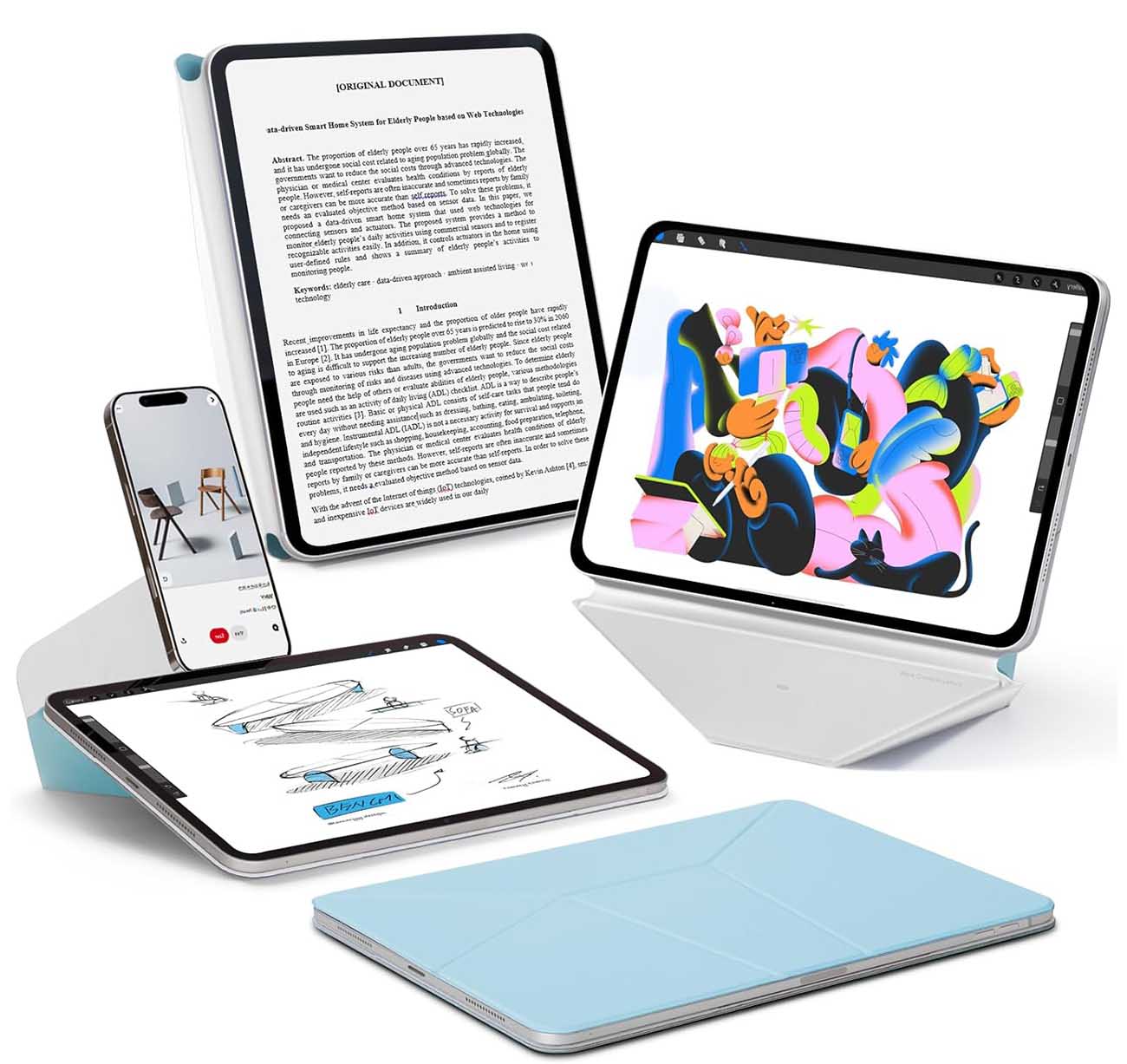 MOFT Dynamic Folio Case for iPad Pro 13 inch M4 / With Phone Stand / Flexible / Light Blue & Grey