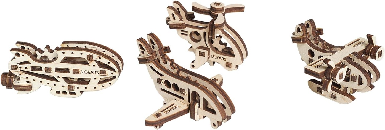 لعبة تركيب ميكانيكية من Ugears / قطع خشبية / تصميم 3D جميل / U-Fidget Aircrafts
