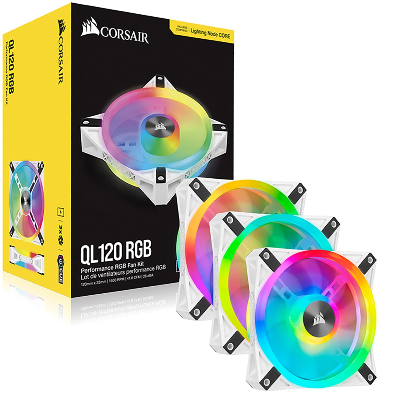 مروحة كمبيوتر بيضاء من Corsair QL / اضاءة RGB / حجم 120 مم / توفر تبريد قوي