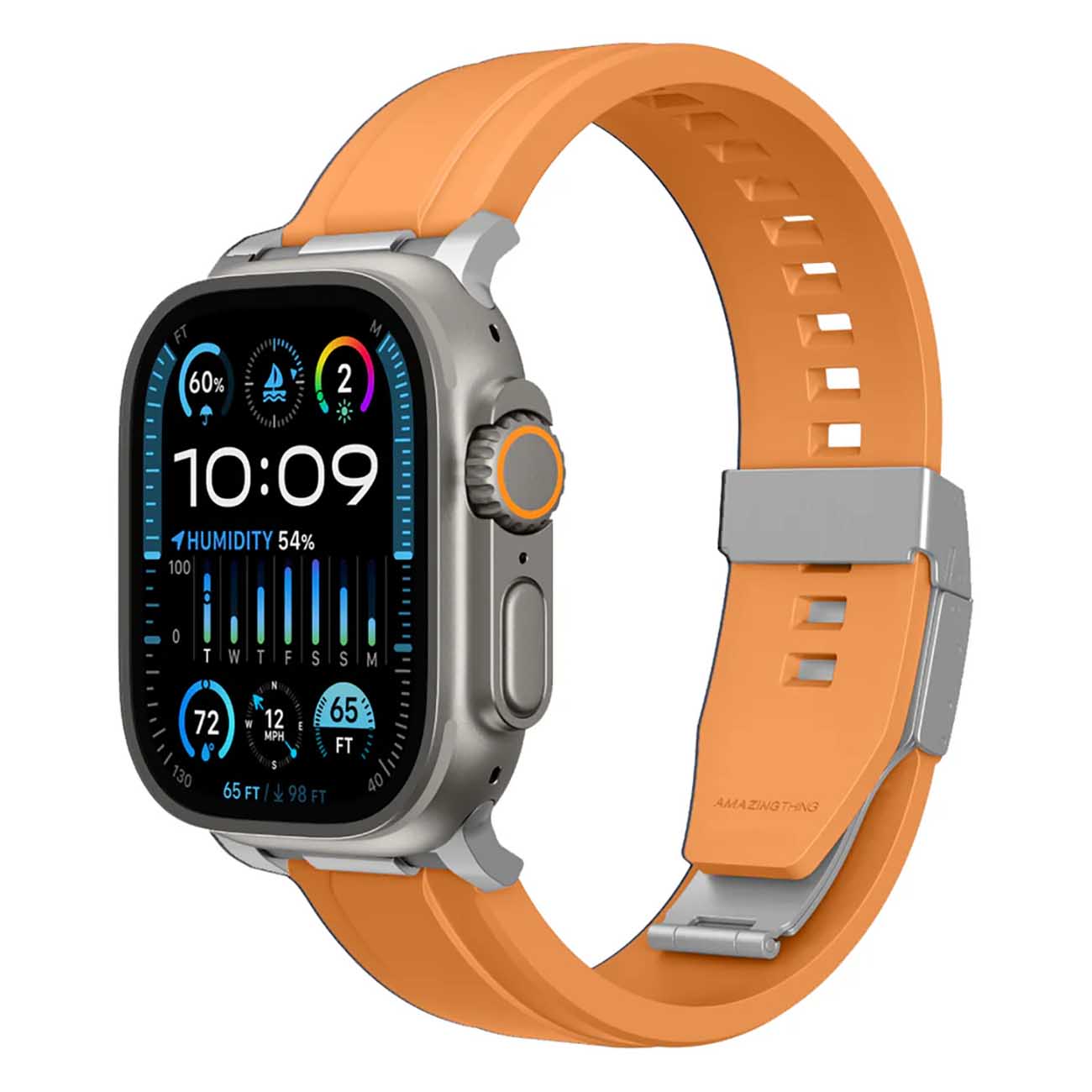 سير AmazingThing Titan Chrono لساعة ابل / حجم 42 و 44 و 45 و 46 و 49 / مقاوم للماء / برتقالي