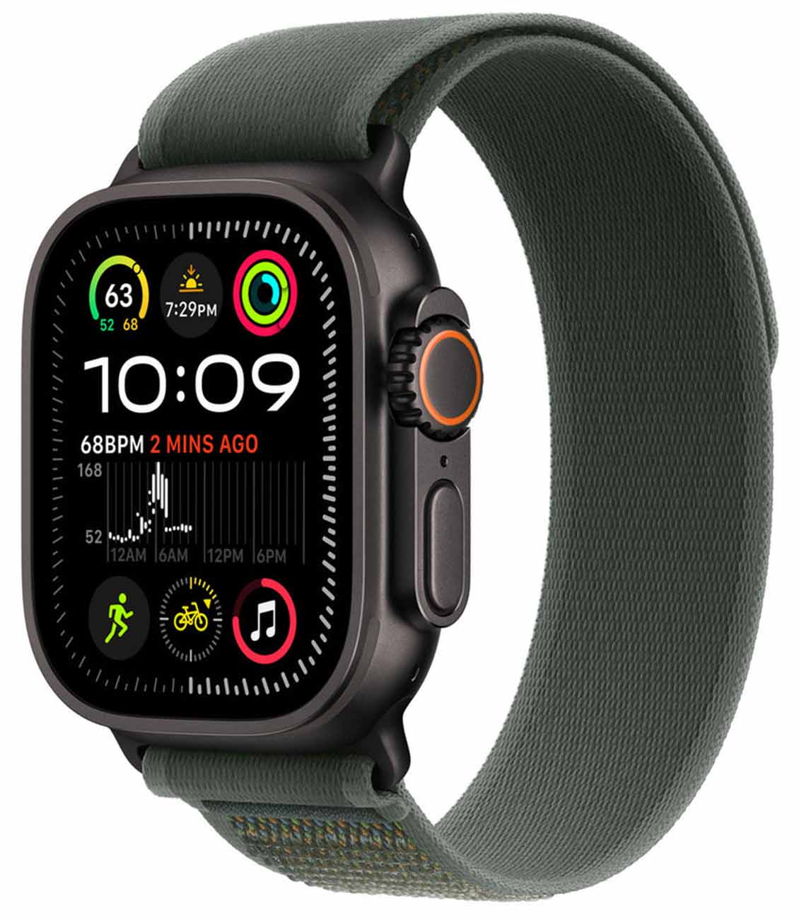 سير Trail Loop الرياضي من 974Bands لساعة ابل / حجم 42 و 44 و 45 و 49 / اخضر مع ستيل اسود