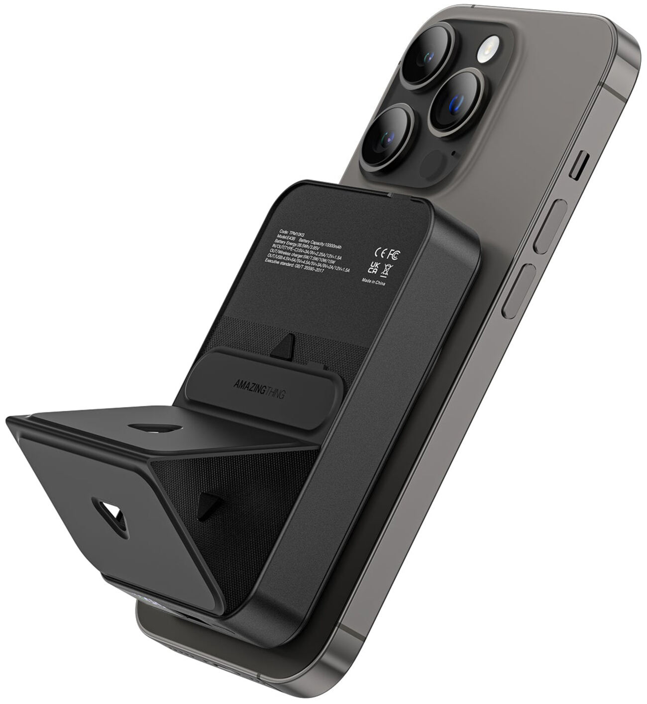 بطارية AmazingThing Thunder برو Mag اللاسلكية / سعة 10 الاف mAh / ماج سيف / مع ستاند مدمج / اسود