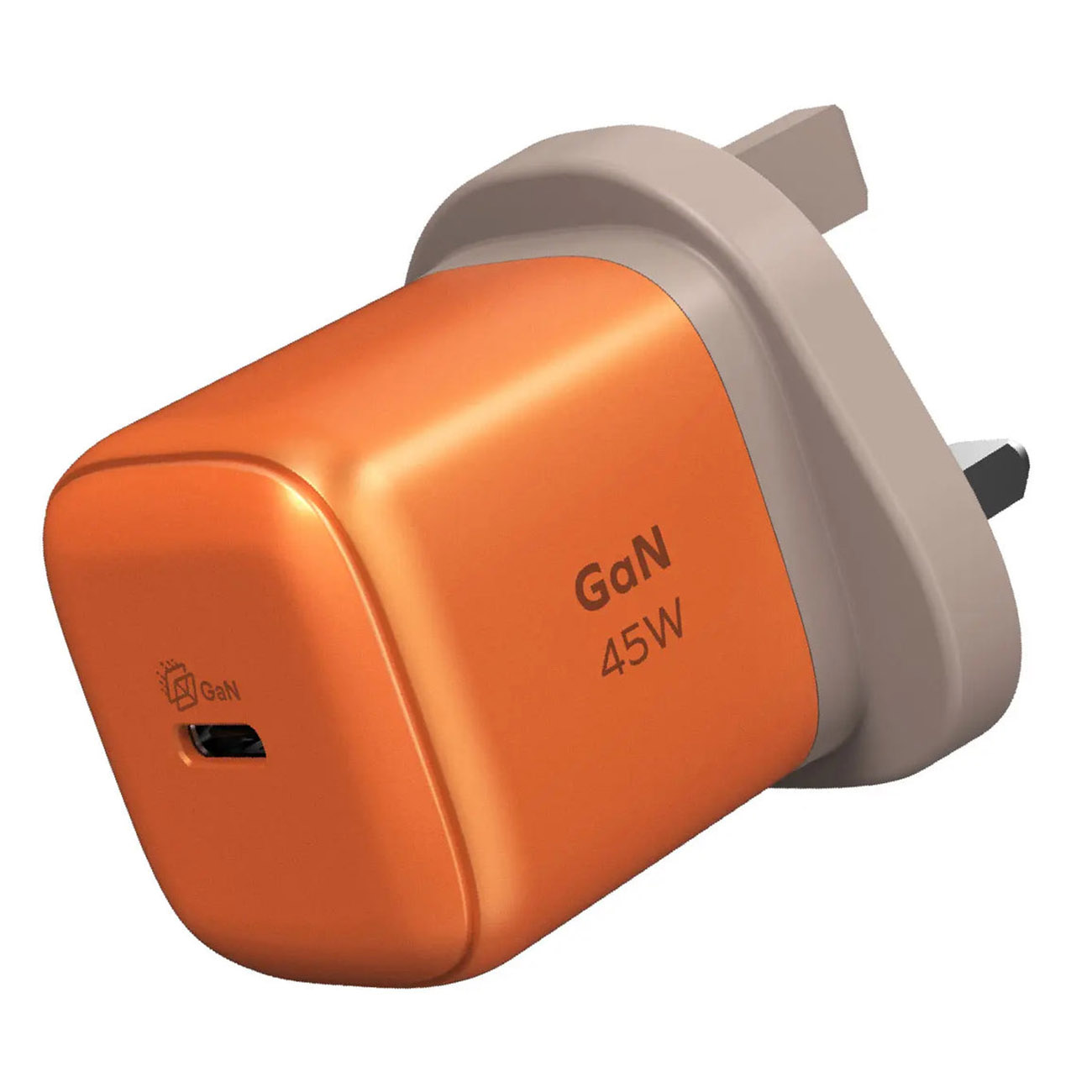 شاحن GaN من Momax / قوة 45 واط / مع مدخل تايب سي / حجم صغير / برتقالي 