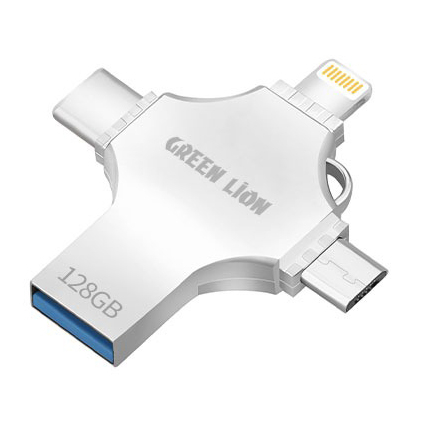فلاش ميموري من جرين / مع 4 مداخل و يدعم الايفون / سعة 128GB