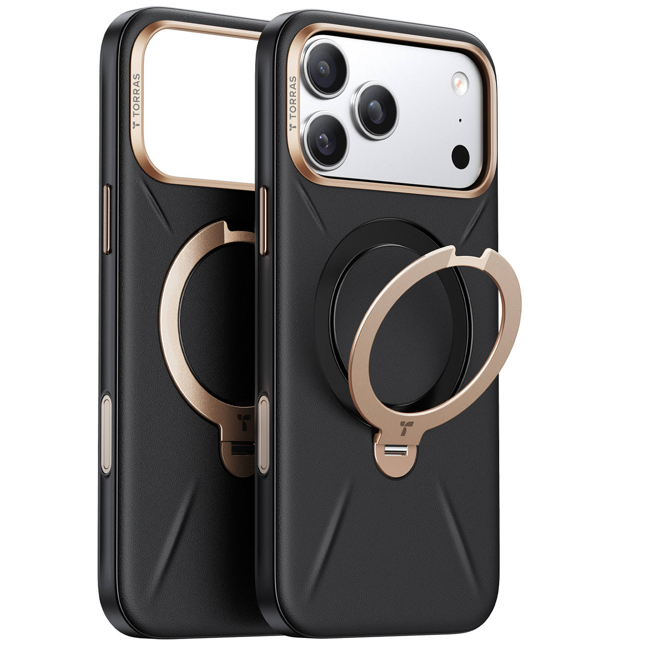 Torras Case for iPhone 17 Pro Max / Support MagSafe / Built-in Grip / Premium Leather / Black