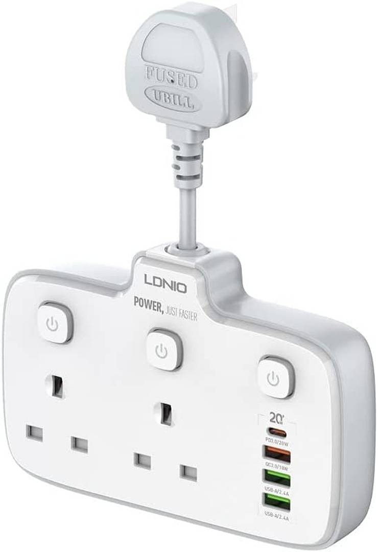 LDNIO Power Adapter / 1 Type-C PD + 3 USB + 2 AC Ports / 2500W Power
