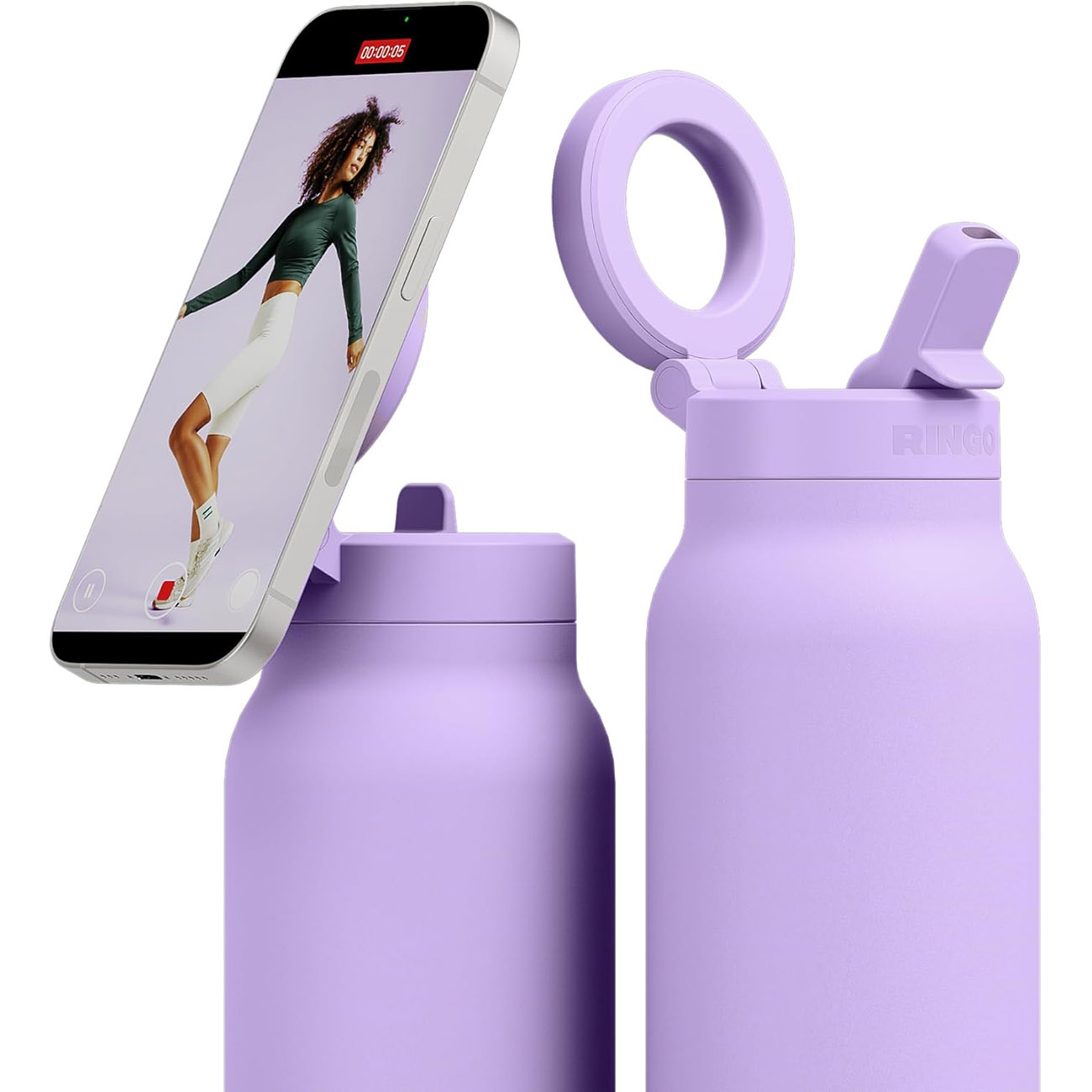 Ringo Pro Bottle with Phone Stand / 24oz Capacity / Support MagSafe / Keeps Drinks Cold / Lilac 