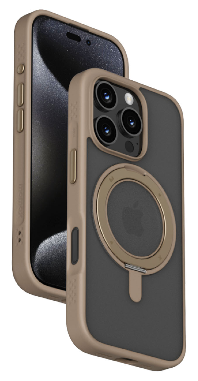 Momax Roller Case for iPhone 16 Pro Max / Built-in Stand & Grip / MagSafe / Rose Gold