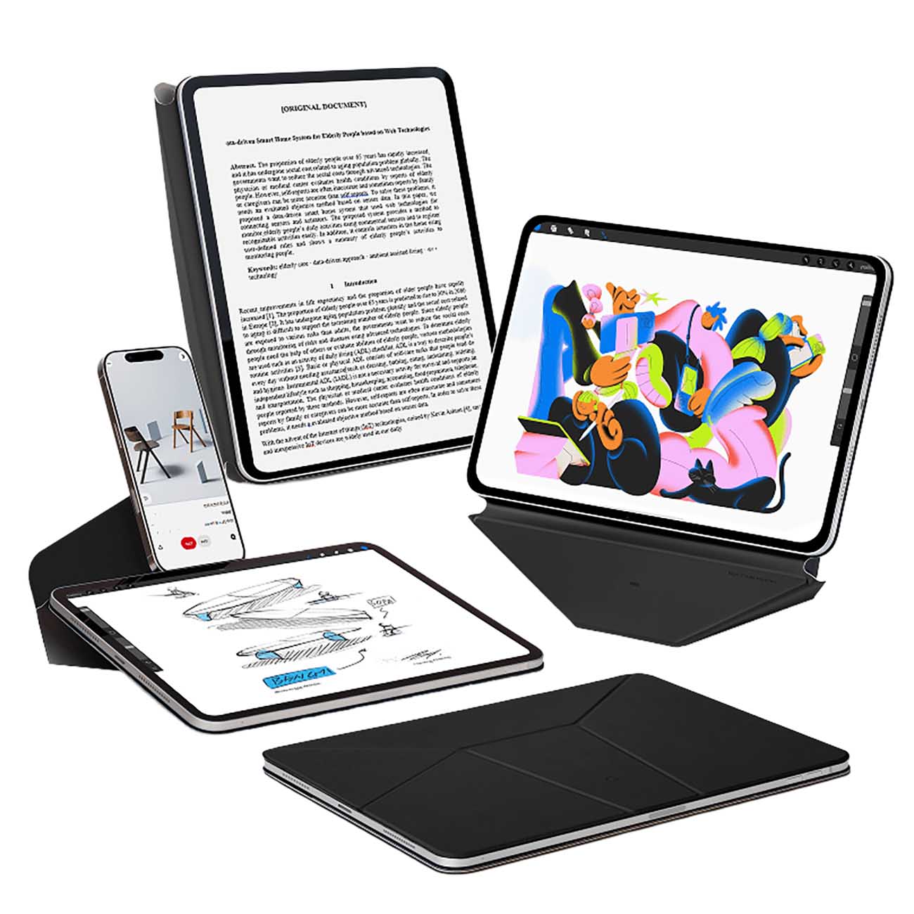 MOFT Dynamic Folio Case for iPad Pro 11 inch / With Phone Stand / Flexible / Black