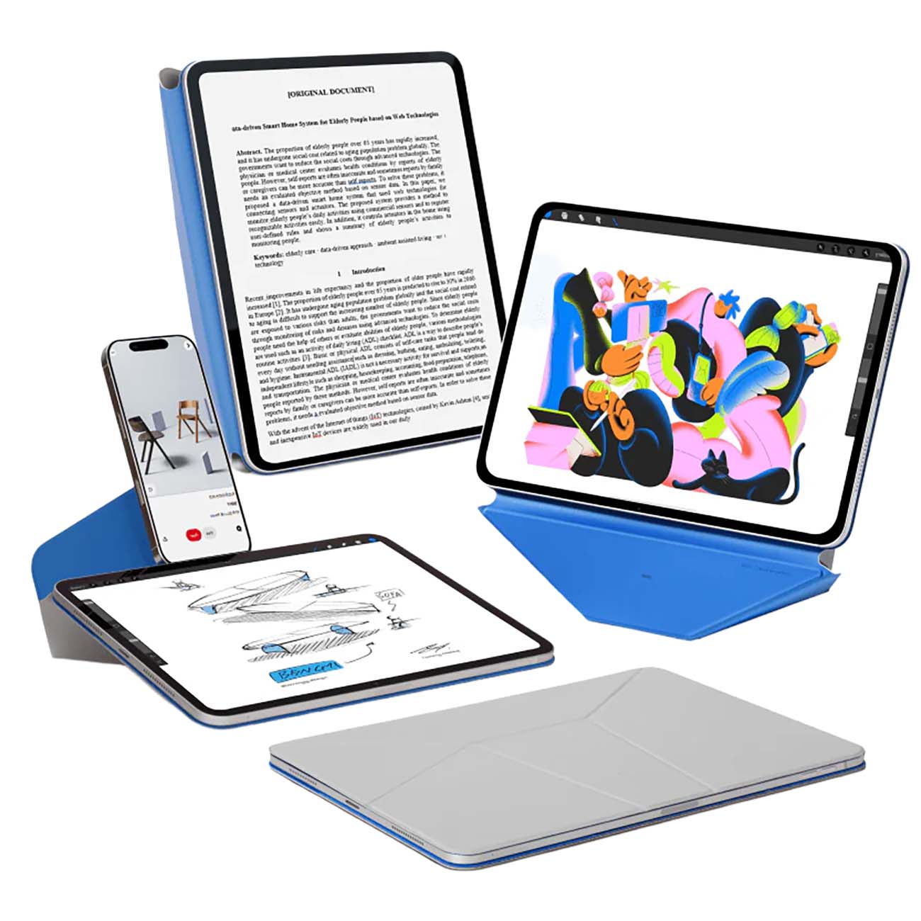 MOFT Dynamic Folio Case for iPad Pro 11 inch / With Phone Stand / Flexible / Blue & Grey