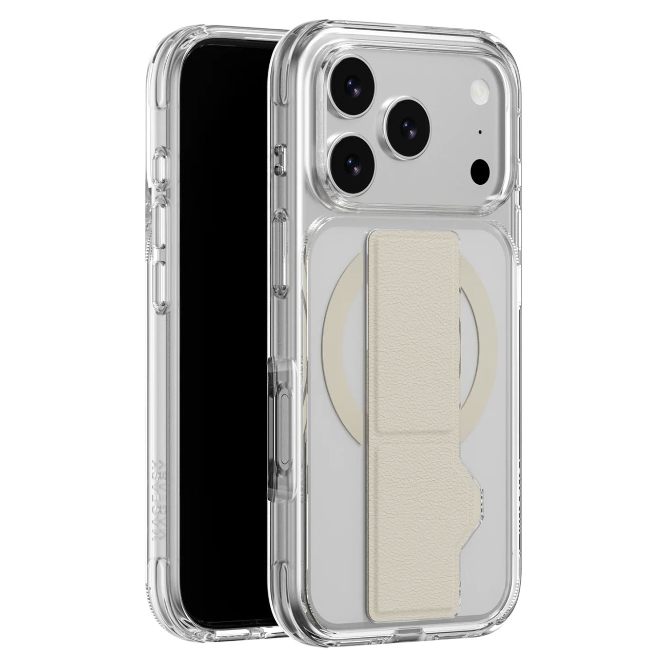 MagEasy GrabStand Case for iPhone 17 Pro / Built-in Grip + Stand / Supports MagSafe / Clear