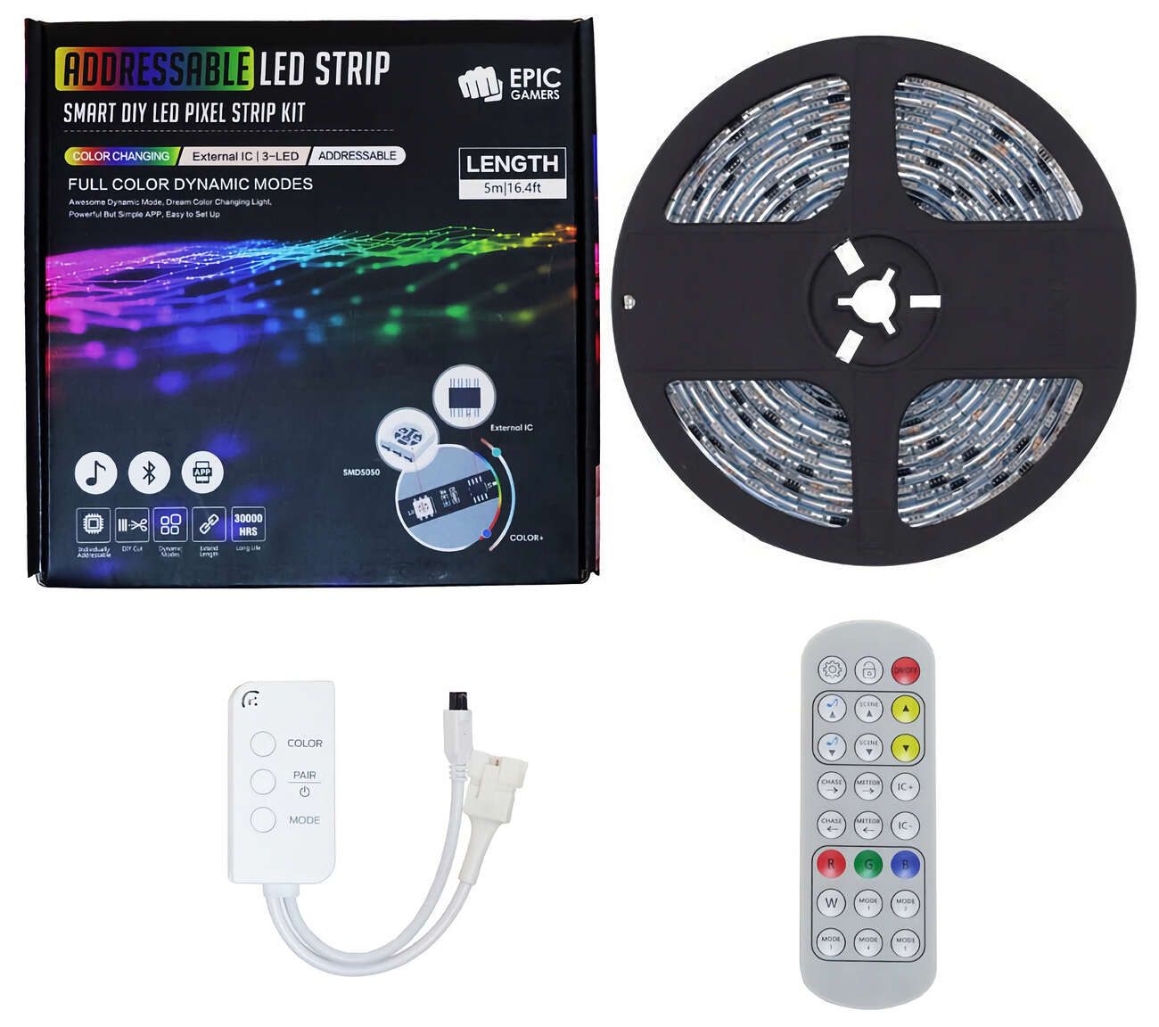Epic Gamers Smart Addressable RGB LED Strip / Remote & App Control / 5 Meters