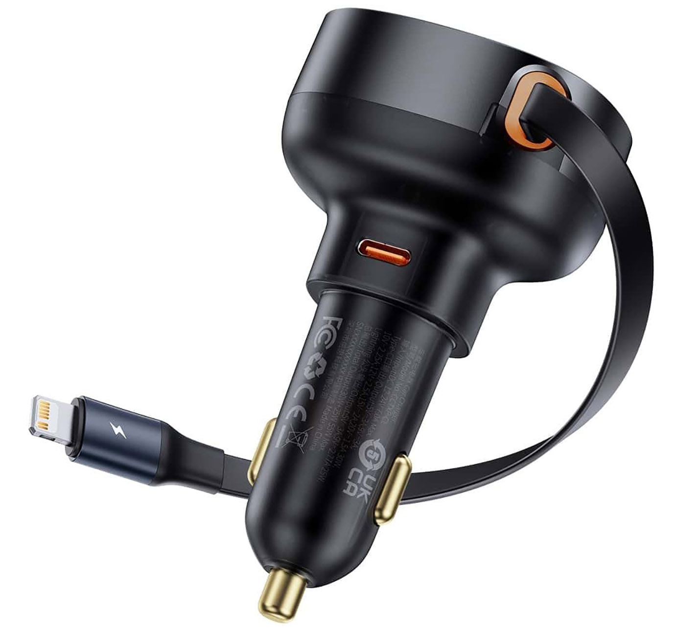 شاحن سيارة من بيسوس / قوة 55 واط / يشحن جهازين / مع واير Lightning / مدخل تايب سي