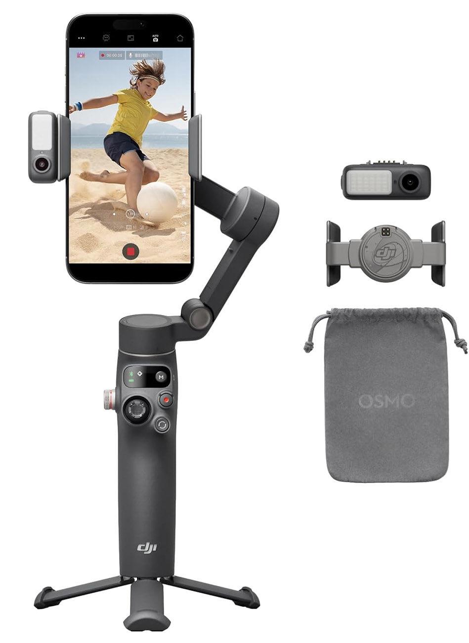 مثبت الجوال الذكي Dji Osmo 7 Pro للتصوير / ترايبود مدمج / عصا لزيادة الطول و بطارية اكبر / اسود