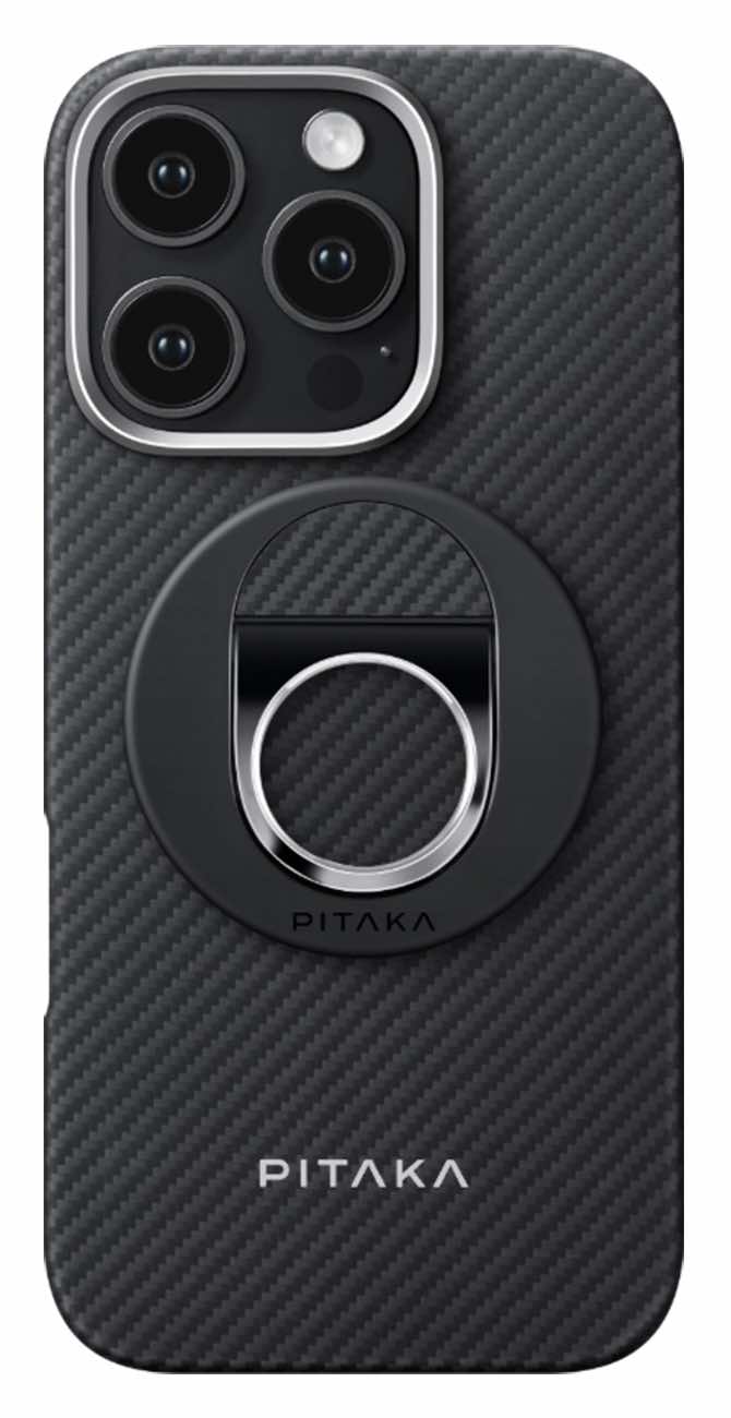 كفر PITAKA لايفون 16 برو ماكس / مع مسكة / يدعم MagSafe / كاربون فايبر / نحيف / اسود و رصاصي