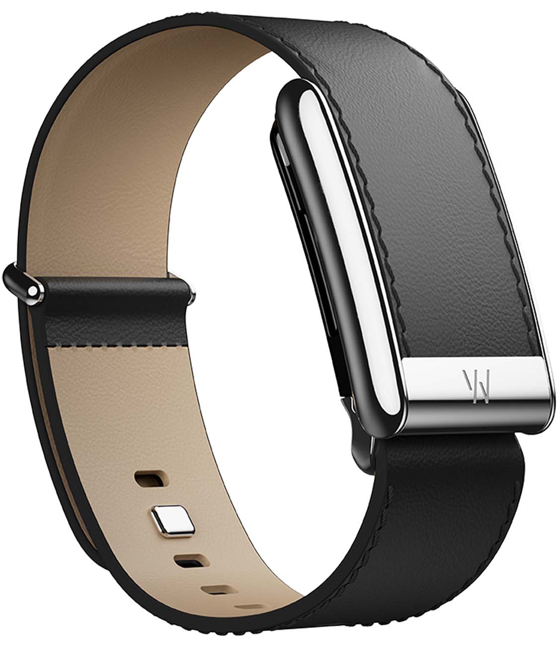 سير LeatherLuxe Straight Band يدعم Whoop 5 / حجم كبير / اسود مع اطار تيتانيوم