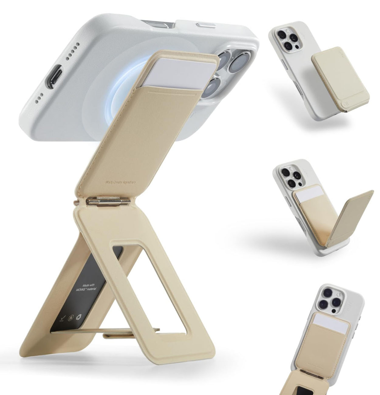 MOFT iPhone Stand & Tripod / Built-in Wallet / Adjustable Angles / Foldable / MagSafe / Beige