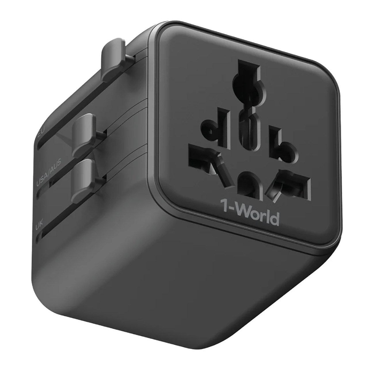 Momax World 1 Travel Adapter / Multiple Ports / Supports 180 Countries / 20W Power / Black