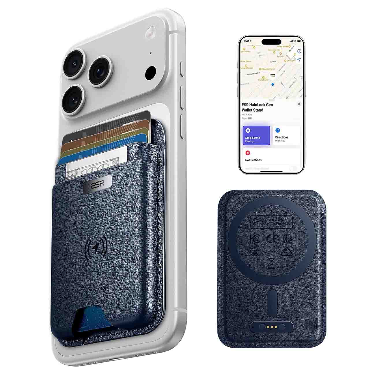 ESR Classic Geo Smart Wallet / Supports MagSafe + Apple Find My / RFID Protection / Blue