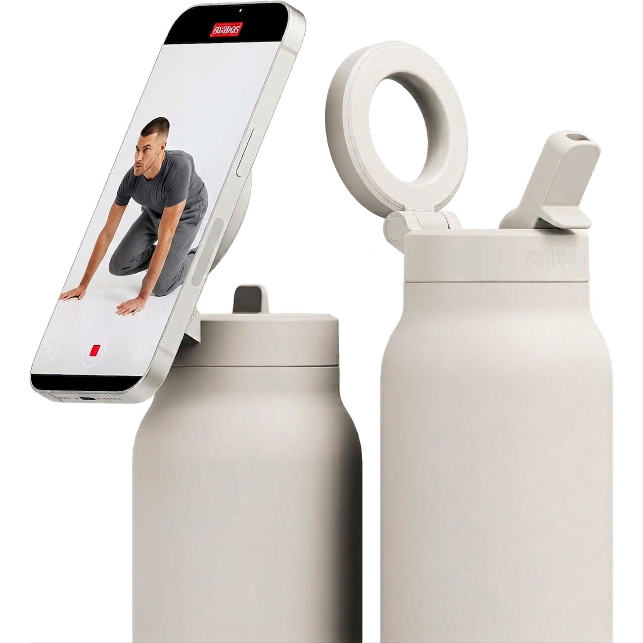 Ringo Pro Bottle with Phone Stand / 24oz Capacity / Support MagSafe / Keeps Drinks Cold / Ivory 