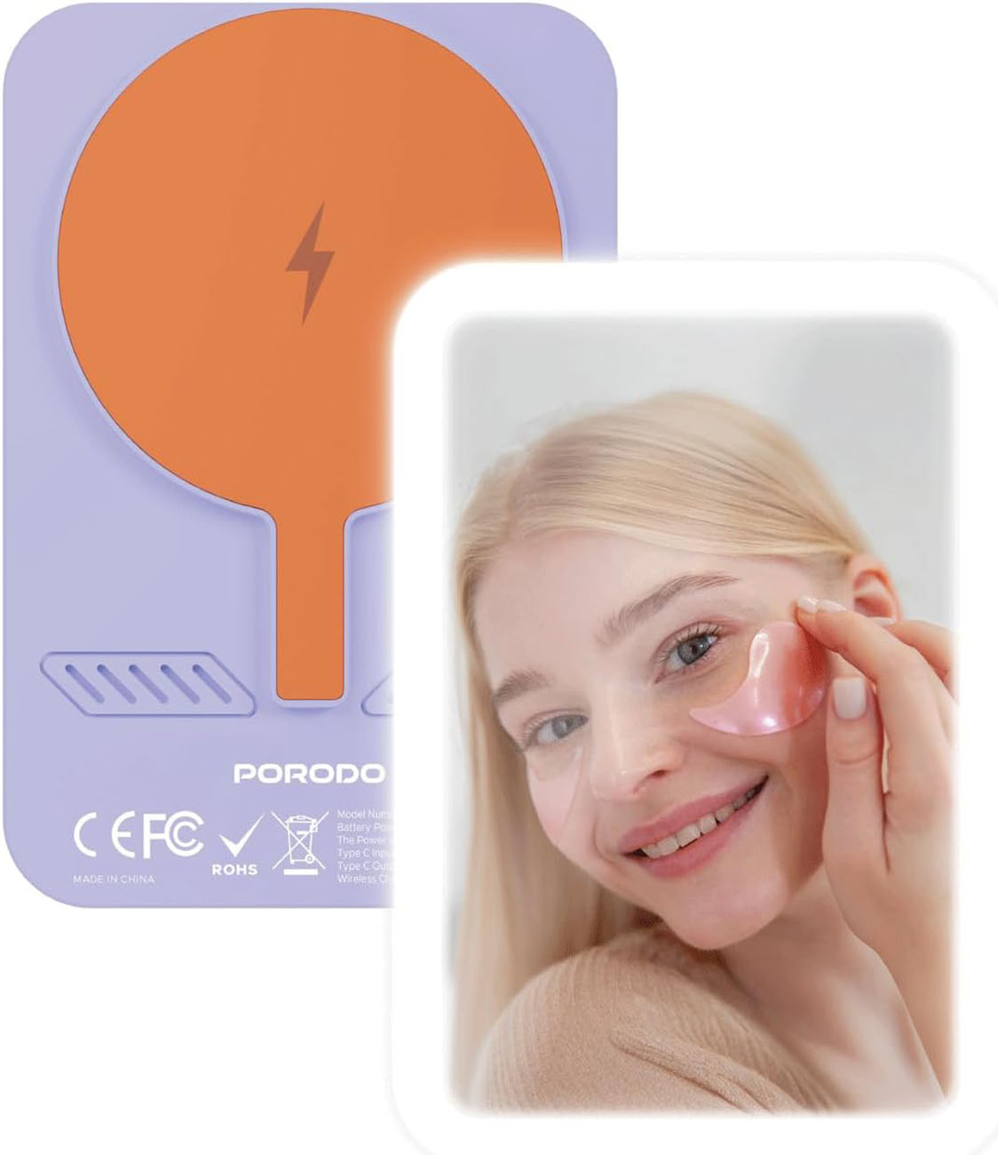 بطارية بورودو المغناطيسية / سعة 5 الاف mAh / مع اضاءة LED + مراية مدمجة / بنفسجي