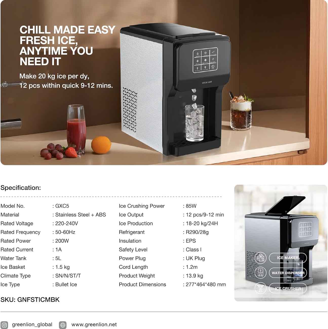 Green Frost Electric Ice Maker / 3 in 1 / Produces up to 20kg per day ...
