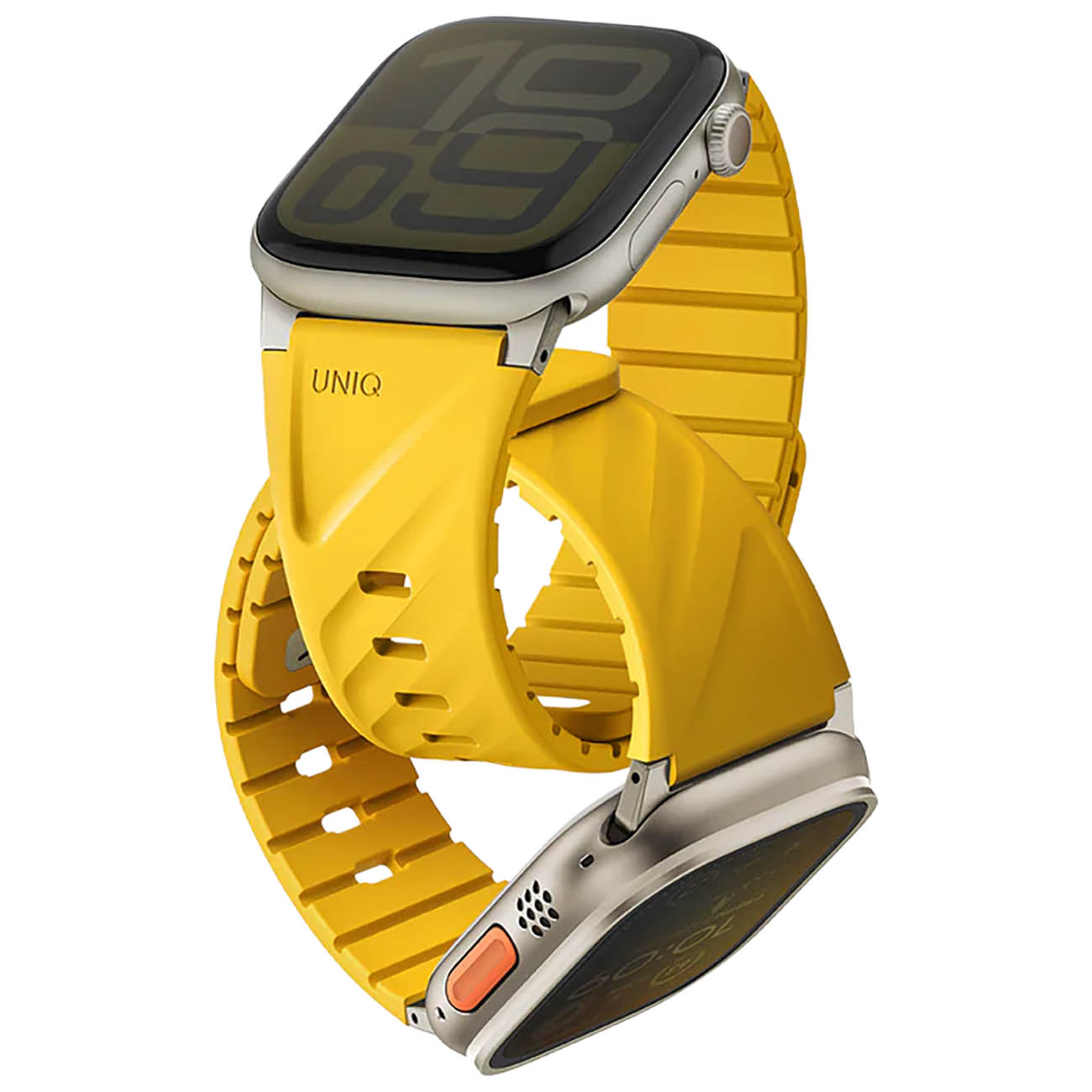 سير يونيك Fluo لساعة ابل / يدعم من حجم 40 الى 49 / مغناطيسي / سليكون ناعم / اصفر