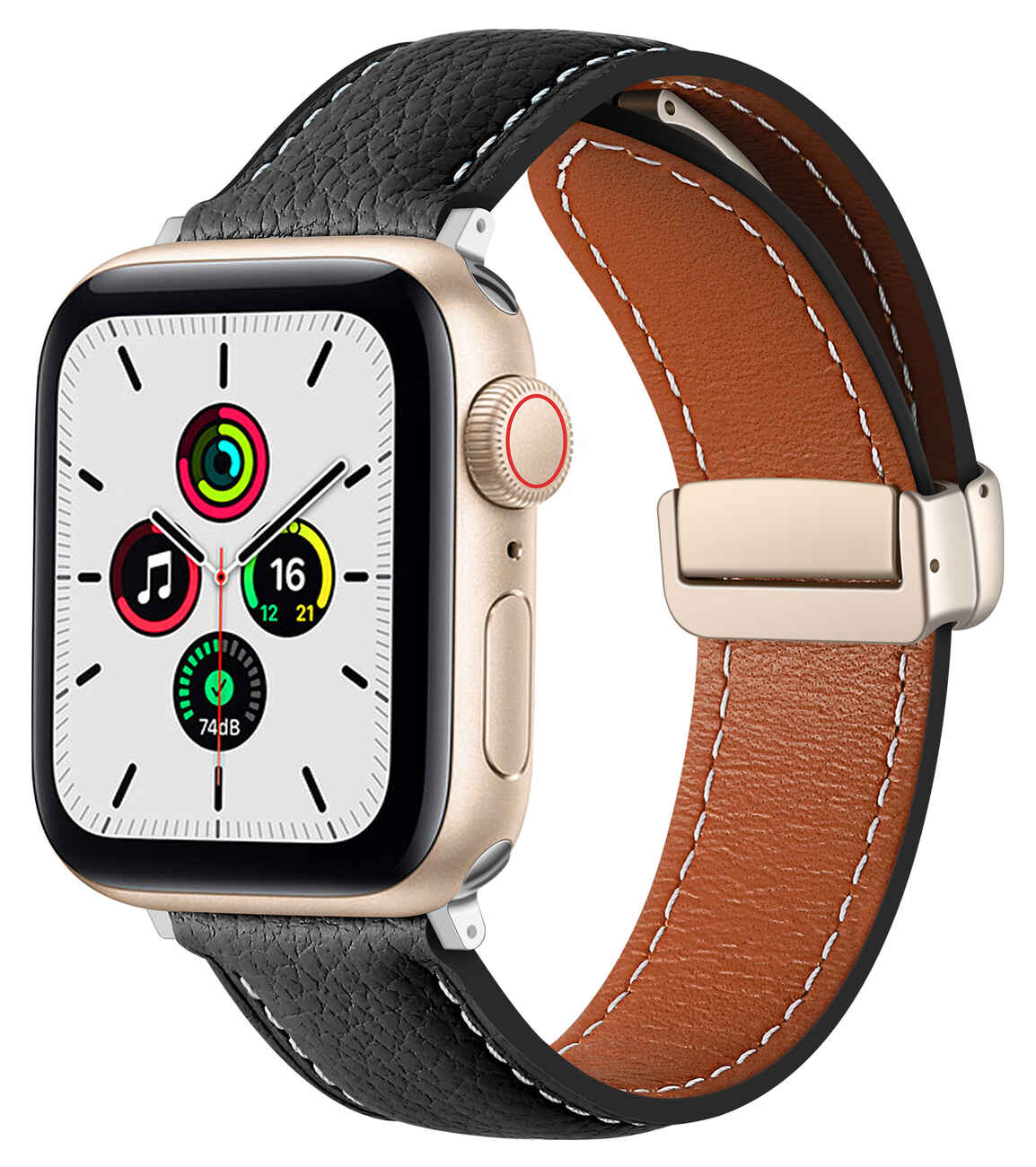 974Bands Leather Apple Watch Band with Magnetic Buckle / Size 44 / 45 / 49 / Black