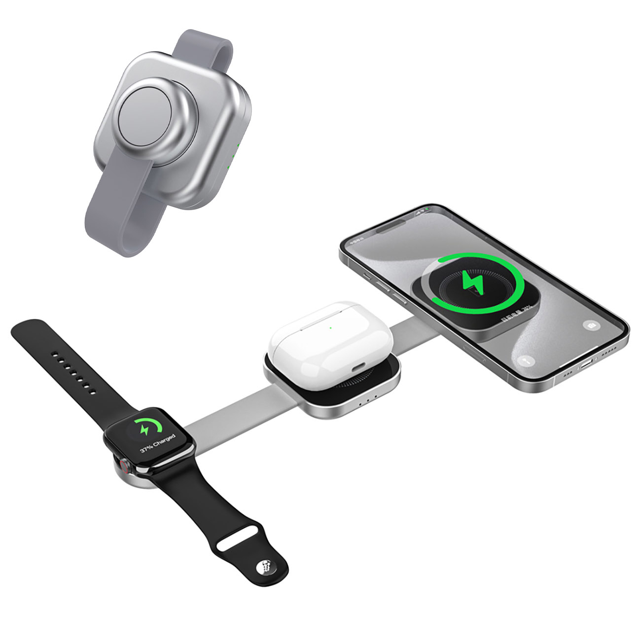 WiWU Planeta Trio Wireless Charger / iPhone + Apple Watch + AirPods / 15W Power / Foldable Design